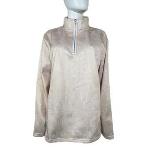 Women’s Dusty Pink Paisley Stitch Print Zippered Mock Collar Pull Over